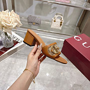 Gucci Monogram Print Block Heel Sandals Brown  - 5