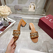 Gucci Monogram Print Block Heel Sandals Brown  - 4