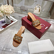 Gucci Monogram Print Block Heel Sandals Brown  - 3