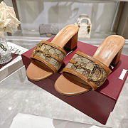 Gucci Monogram Print Block Heel Sandals Brown  - 2