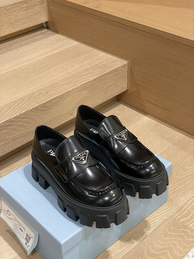  Prada Monolith brushed leather loafers Black  - 1