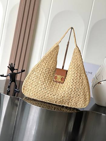 CELINE CABAS TRIANGLE IN RAFFIA AND CALFSKIN BEIGE - SIZE: 45x23x6CM