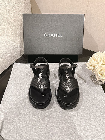 Chanel Sandals Grosgrain Black