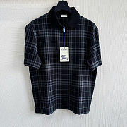 Burberry Navy Check Stretch Cotton Blend Polo - 1