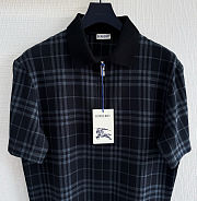 Burberry Navy Check Stretch Cotton Blend Polo - 5