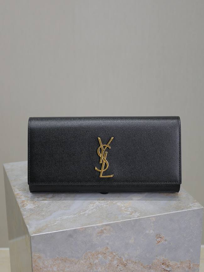 YSL Black Grained Leather Kate Monogram Clutch - size: 27x12x4cm - 1