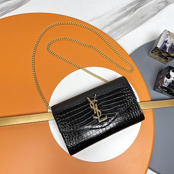 YSL Uptown Chain Wallet In Shiny Crocodile-Embossed Leather - size: 19x12x4cm