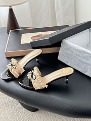Chanel White/Black Ruffled Fabric CC Bow Slide Sandals - 5