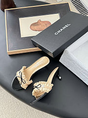 Chanel White/Black Ruffled Fabric CC Bow Slide Sandals - 2