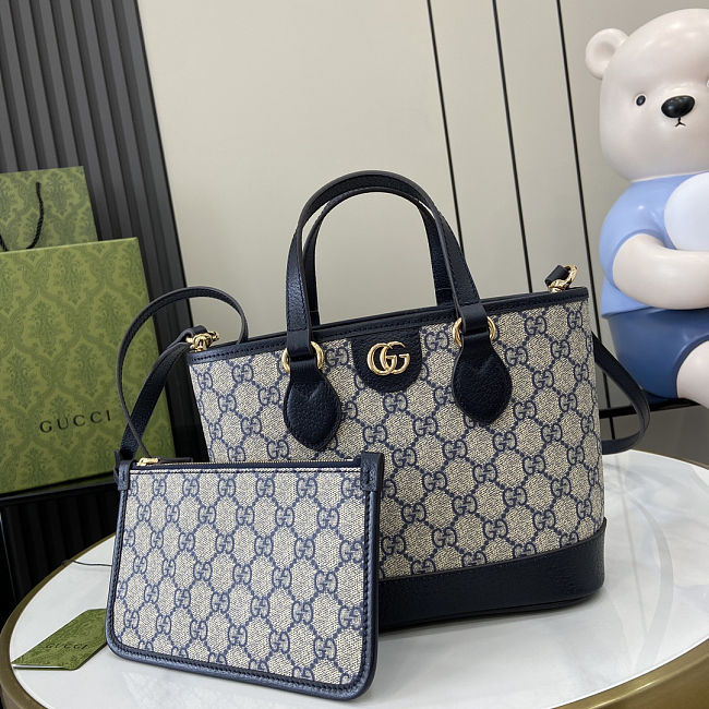 Gucci Ophidia small tote bag in beige and blue GG Supreme - 22 x 18 x 10 cm  - 1