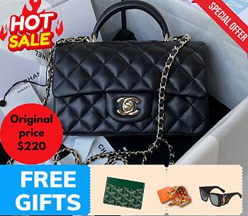Chanel classic flap bag lams skin black - 20x12x6cm