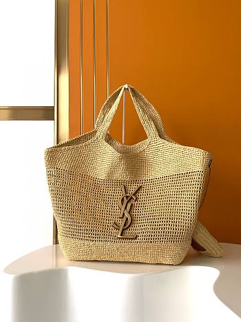 YSL ICARE IN RAFFIA - size: 37-55x43x5cm