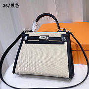 HERMES Toile Quadrille Swift Kelly White Black - size: 25x10x18cm - 3