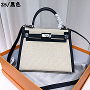HERMES Toile Quadrille Swift Kelly White Black - size: 25x10x18cm - 5
