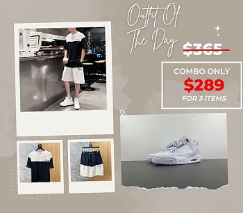 Dior round neck short-sleeved shorts suit + Jordan 3 Retro Pure Money