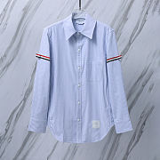 Thom Browne Light Blue Oxford University Stripe RWB Armband Shirt  - 1