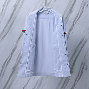 Thom Browne Light Blue Oxford University Stripe RWB Armband Shirt  - 5