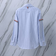 Thom Browne Light Blue Oxford University Stripe RWB Armband Shirt  - 4