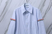 Thom Browne Light Blue Oxford University Stripe RWB Armband Shirt  - 3