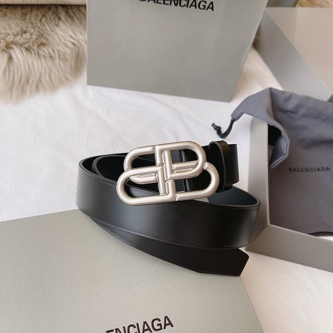 Balenciaga BB Silver-tone Belt Black 3.5cm  - 1