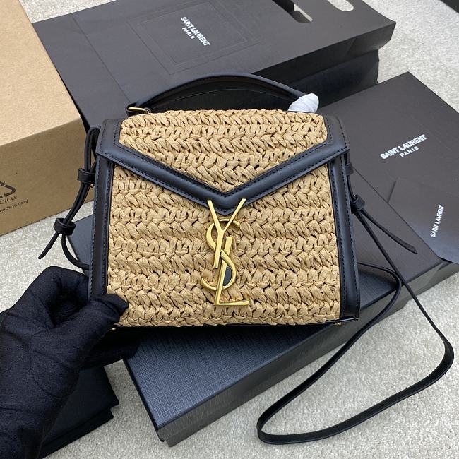 YSL Cassandra Raffia Bag 'Natural/Nero' - size: 20x16x7.5cm - 1