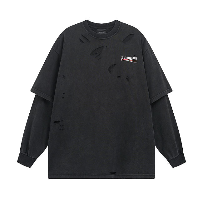 Men's Political Campaign Long Sleeve Layered T-shirt in Black  - 1