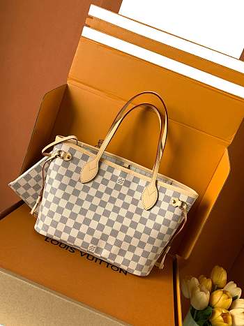 LV Damier Azur Neverfull PM Tote Handbag - size 28 x 14 x 31cm