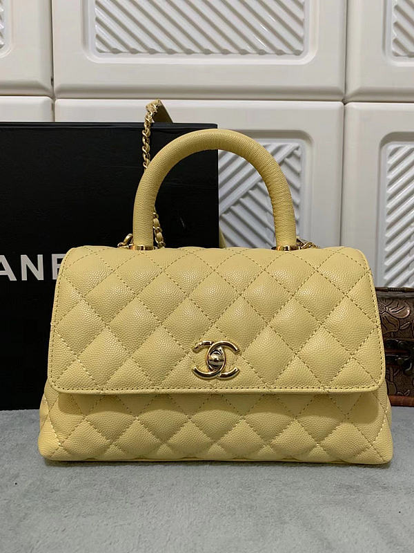 CHANEL Caviar Quilted Small Coco Handle Flap Yellow - 19x13x9cm - 1