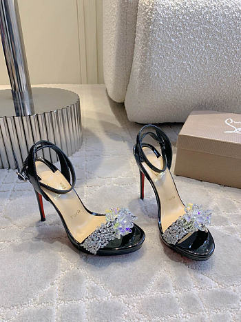 CHRISTIAN LOUBOUTIN Patent Crystal Queen in Black - Height: 12cm