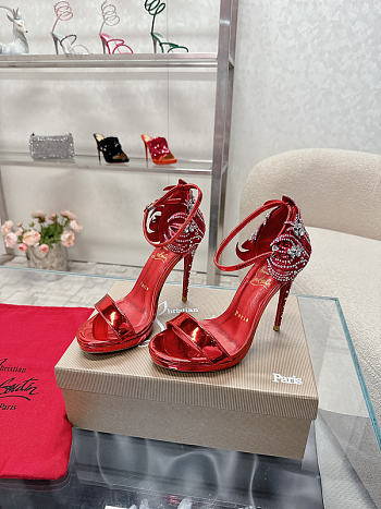 Christian Louboutin Red Patent Leather Loubi Vega Crystal - Height: 12cm