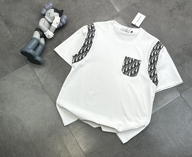 Dior ribbon full print embroidery couple short-sleeved T-shirt - 1