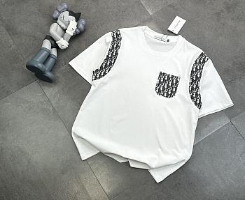 Dior ribbon full print embroidery couple short-sleeved T-shirt