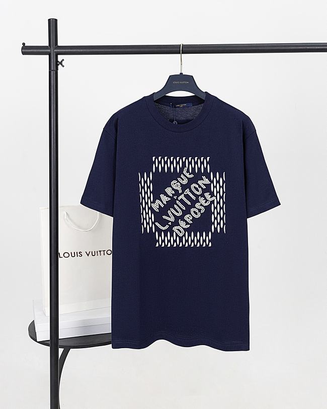 LV heavy-duty beaded letter embroidered short-sleeved T-shirt - 1