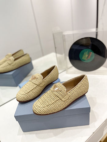 Prada logo-triangle raffia loafers