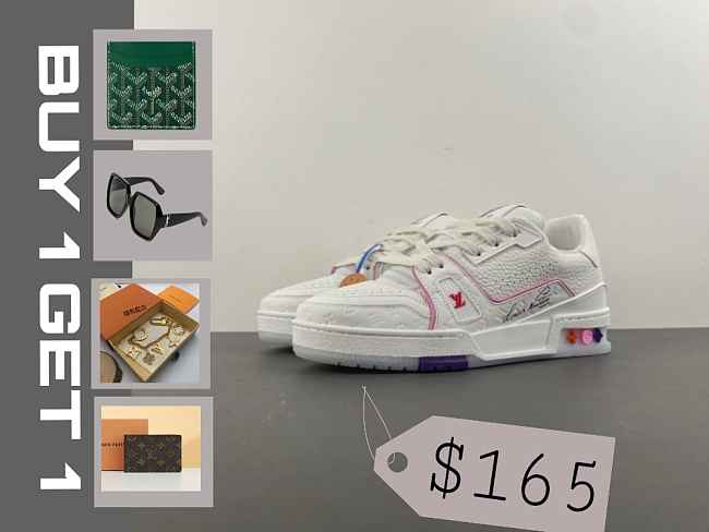 Louis Vuitton LV trainer all white pink - 1