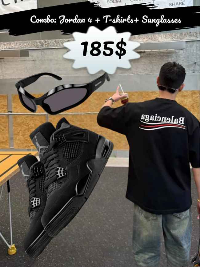 Black Cat Combo – Jordan 4 + Tee + Shades for only $185! - 1