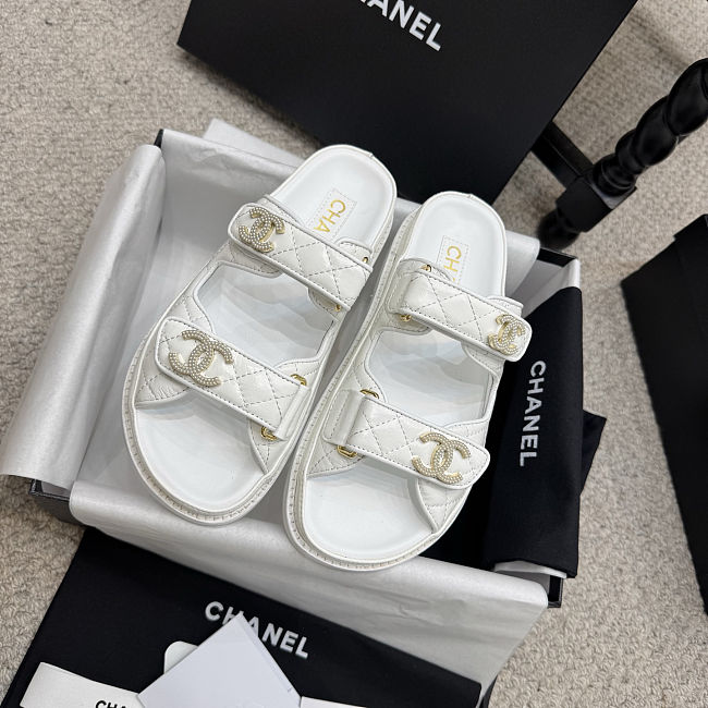 Chanel Dad Sandals high-quality eather with signature quilted detailing white - 1