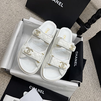 Chanel Dad Sandals high-quality eather with signature quilted detailing white