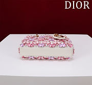 DIOR LADY D-JOY MICRO BAG WHITE CALFSKIN WITH PINK FLORAL EMBROIDERY AND STRASS Size 16 cm - 6