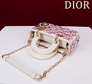 DIOR LADY D-JOY MICRO BAG WHITE CALFSKIN WITH PINK FLORAL EMBROIDERY AND STRASS Size 16 cm - 5