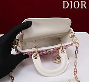 DIOR LADY D-JOY MICRO BAG WHITE CALFSKIN WITH PINK FLORAL EMBROIDERY AND STRASS Size 16 cm - 4