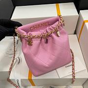 CHANEL Lambskin Resin Quilted Small Bucket Bag Pink 17*16*7cm - 3