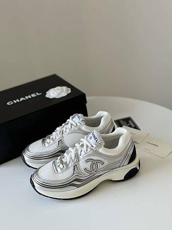 CHANEL MILTICOLOR LOGO SILVER SNEAKERS