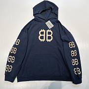 Double B printed hooded sweatshirt, loose fit, unisex blue - 1