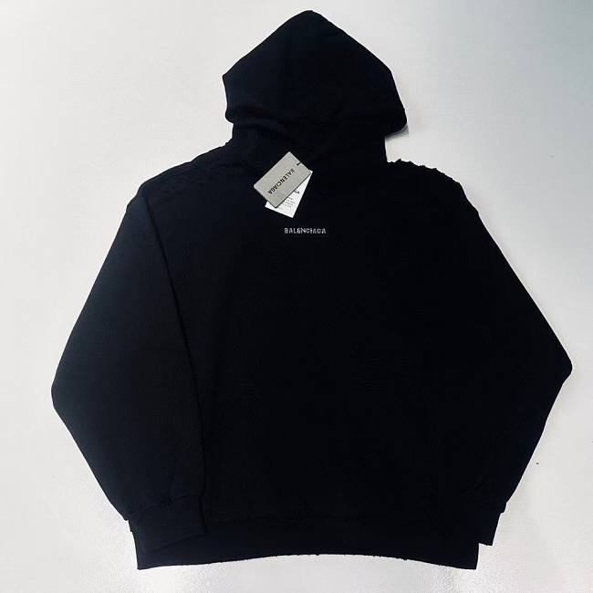 Loose fit hooded sweatshirt with rhinestone lettering, unisex style, black - 1