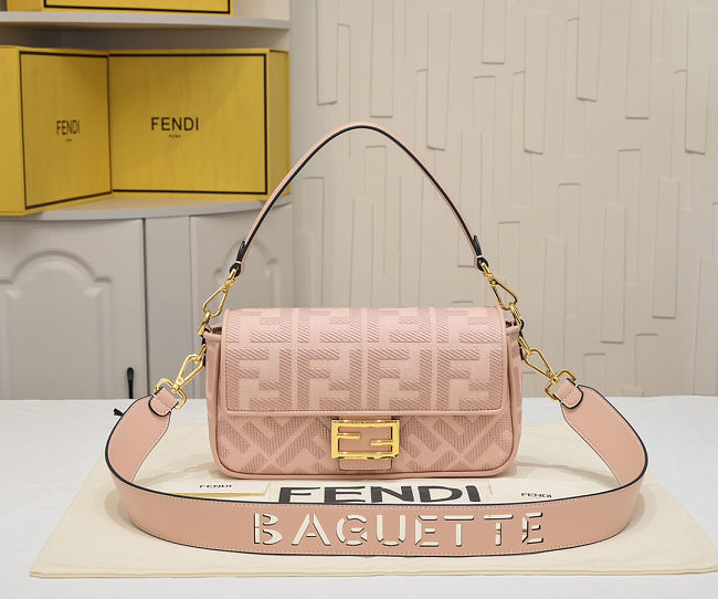 Fendi Baguette Pink FF Canvas Bag size 28x6.5x13.5cm - 1
