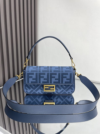 Fendi Baguette Blue FF Canvas Bag size 28x6.5x13.5cm