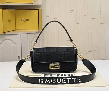 Fendi Baguette Black FF Canvas Bag size 28x6.5x13.5cm