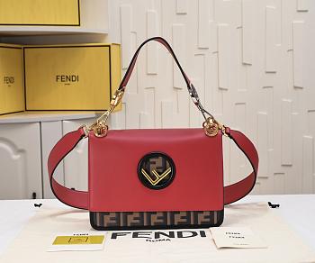 Fendi Red/Brown Leather Kan I Logo Embossed Top Handle Shoulder Bag size 25cm