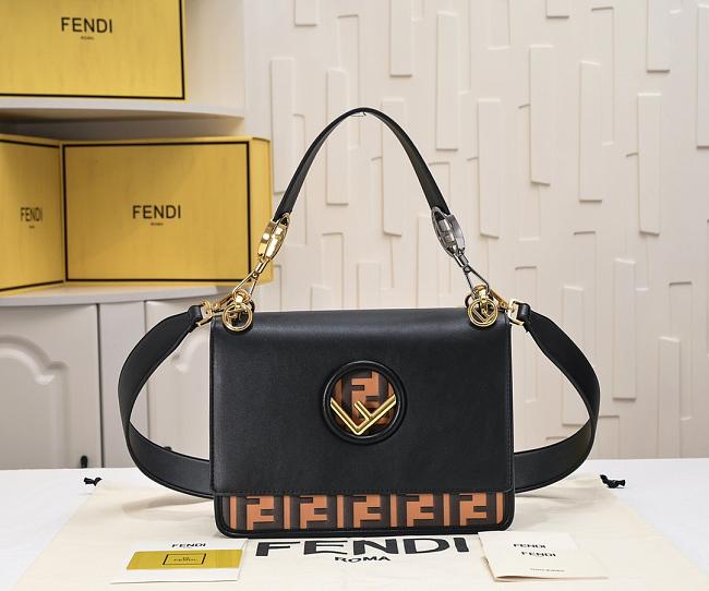Fendi Black/Brown Leather Kan I Logo Embossed Top Handle Shoulder Bag size 25cm - 1